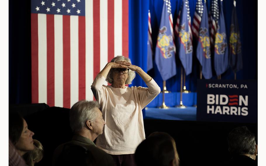 Guests gather for a campaign event with President Joe Biden at the Scranton Cultural Center on April 16, 2024.