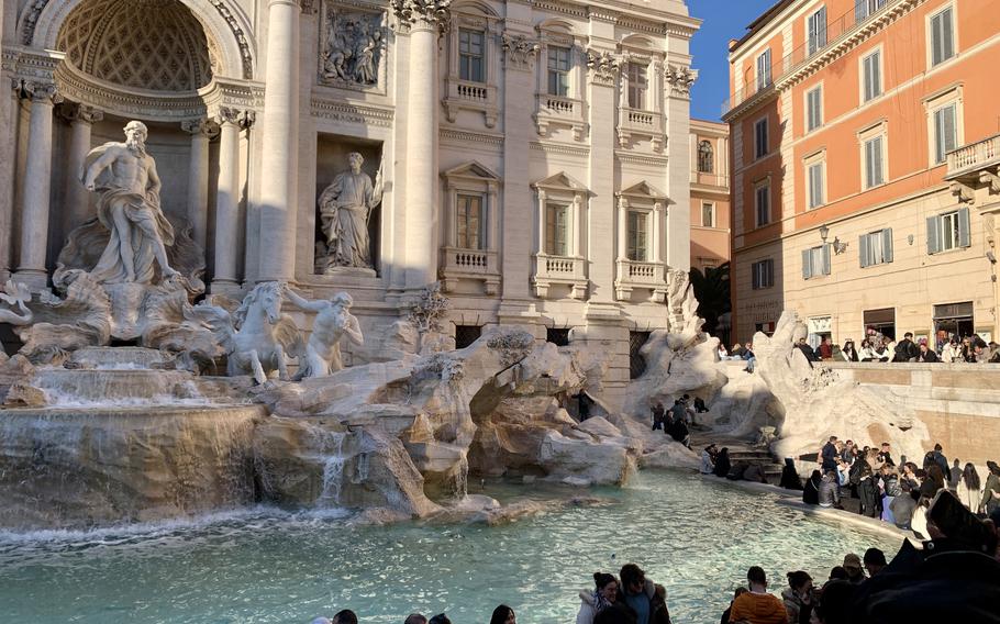 The Fountain of Lovers is to the right of Rome's Trevi Fountain, toward the back, and one of the few uncrowded areas of the popular tourist attraction.