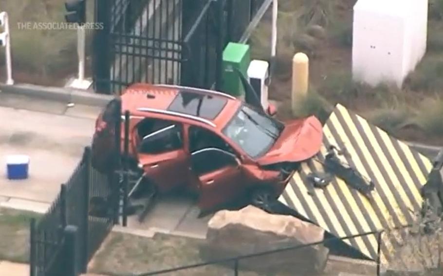 The FBI says a driver rammed a vehicle into the front gate of its Atlanta headquarters in Chamblee, Ga., on Monday, April 1, 2024. Ervin Lee Bolling, 48, of Easley, S.C., faces one federal count of destruction of government property, court documents show.