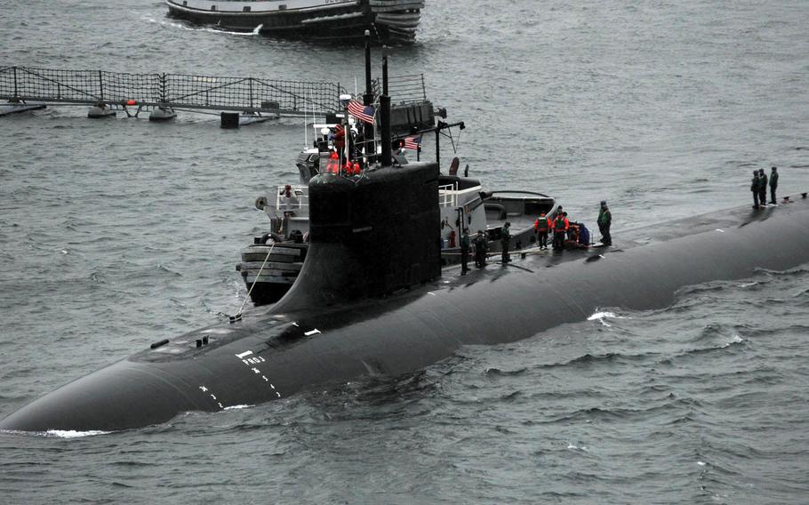 The Seawolf-class attack submarine USS Connecticut returns to port at Naval Base Kitsap-Bremerton, Wash., in 2011. 