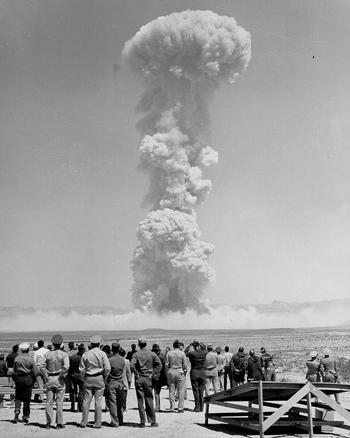 Onlookers watch a test called MET during Operation Teapot. 