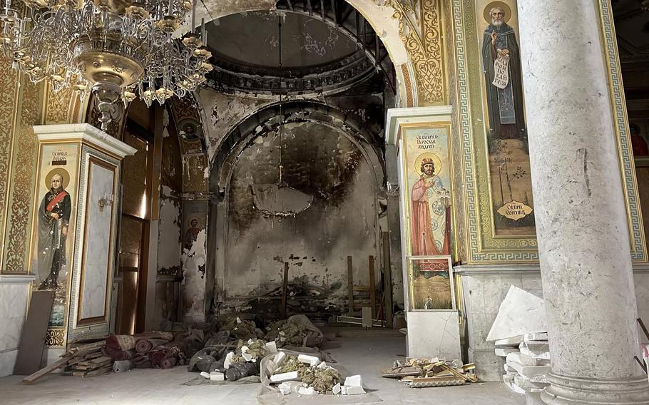 The blackened interior of the Transfiguration Cathedral in Odesa.