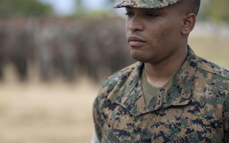 Lance Cpl. Tercell Byrd, a Marine Corps rifleman, is awarded the Navy and Marine Corps Medal at Marine Corps Base Hawaii, Wednesday, June 30, 2021. 