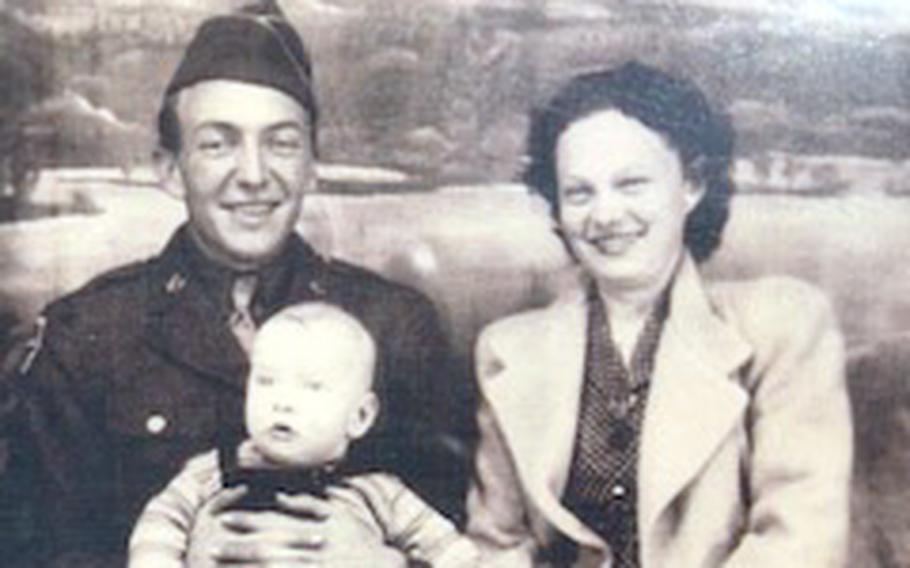 Army Pvt. 1st Class Luther Bagley holds his son Nathan Bagley while posing beside his wife Eleanor in this photo taken during World War II before he shipped out to Burma where he joined Merrill’s Marauders.