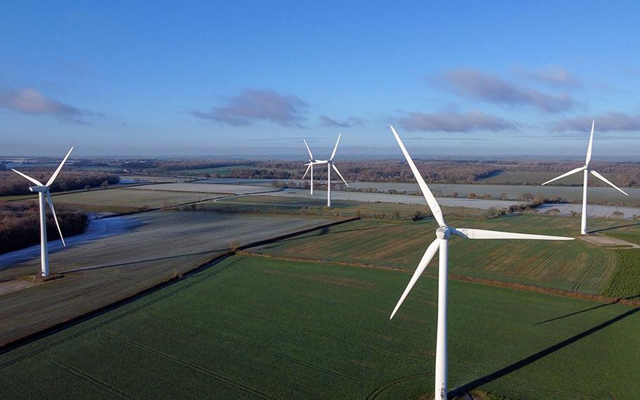 Wind turbines at New Albion wind farm near Rushton, UK, on Wednesday, Dec. 14, 2022. 