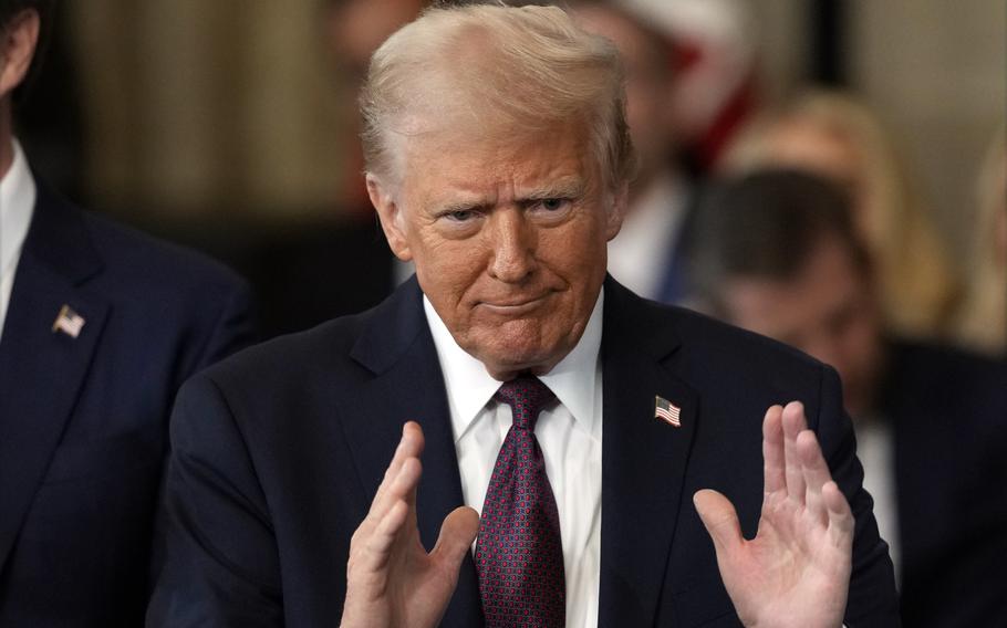 President Donald Trump gestures 