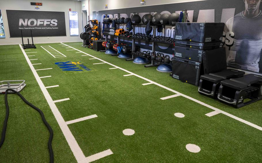 A gym a zone turf area.