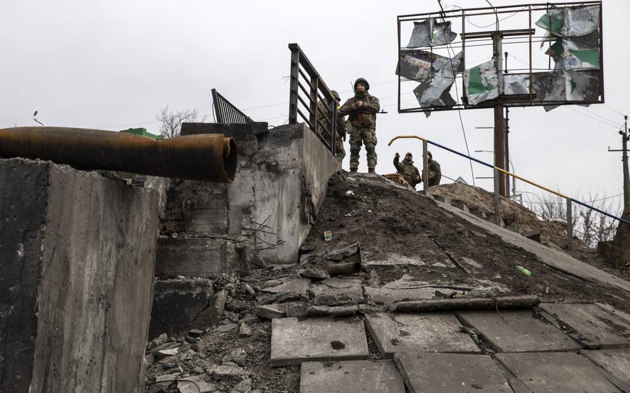 Ukrainian forces in Irpin on March 12.