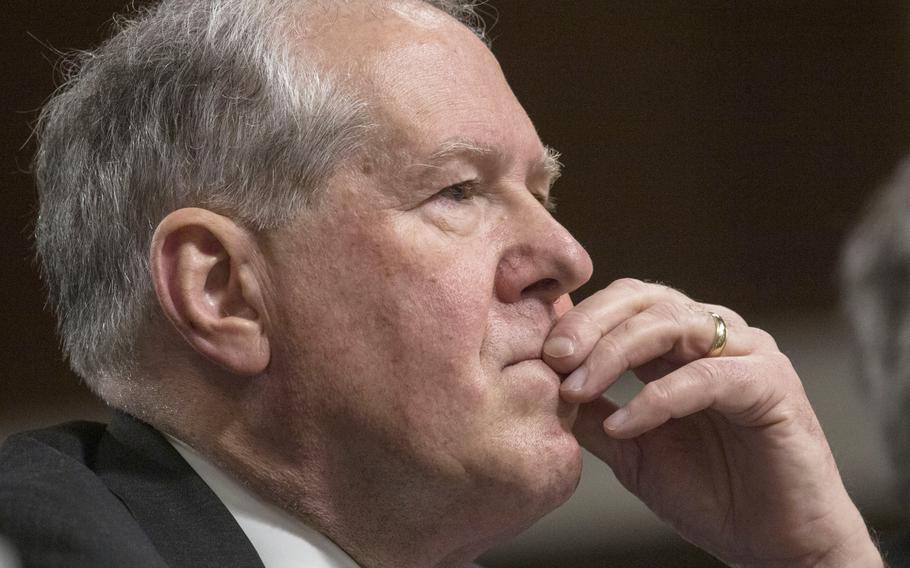 Frank Kendall III, undersecretary of defense for acquisition, technology and logistics, listens during a Senate Armed Services Committee hearing on Capitol Hill, April 26, 2016. Kendall has been nominated by President Joe Biden to be the next Air Force secretary.