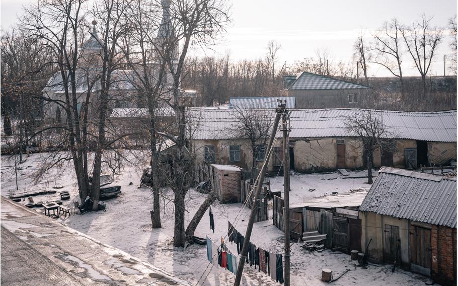 A view of the village of Starovirivka, in the Kharkiv region, which has not yet been evacuated.
