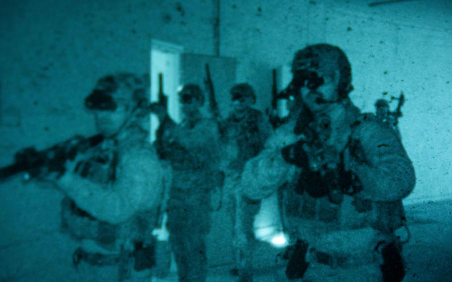 U.S. Navy special operators conduct close quarters combat training in an urban environment with Cypriot underwater demolition command forces near Limassol, Cyprus, on Jan. 30, 2024. 