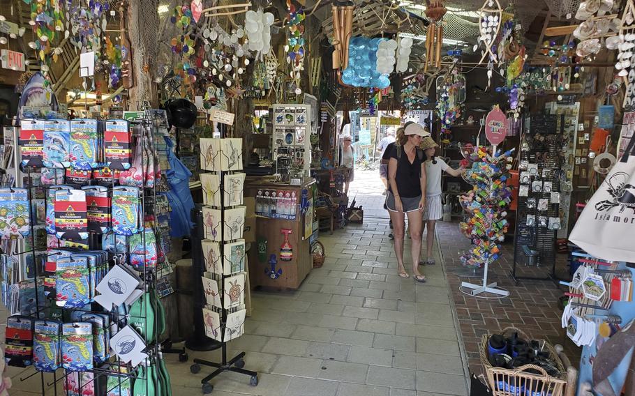 Inside one of the souvenir shops at Rain Barrel Village in Islamorada, Fla.