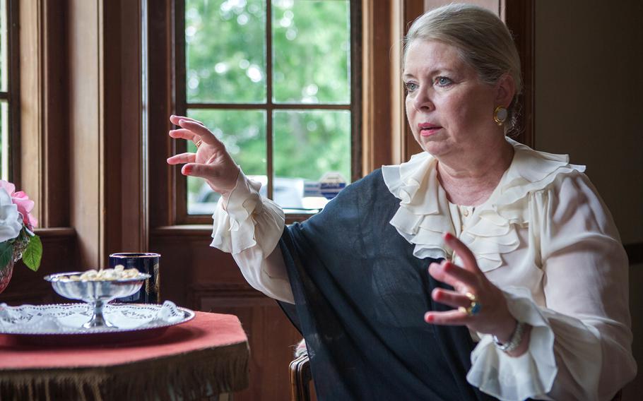 Michele Roosevelt Edwards, then known as Michele Ballarin, is seen in Warrenton, Va., in 2013. She's a former Republican congressional candidate who has claimed in the past to negotiate with warlords and pirates in war-torn Somalia. 