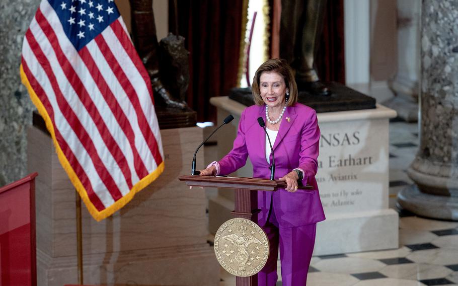 Speaker of the House Nancy Pelosi speaks inside the Capitol building in Washington, D.C., July 27, 2022. 