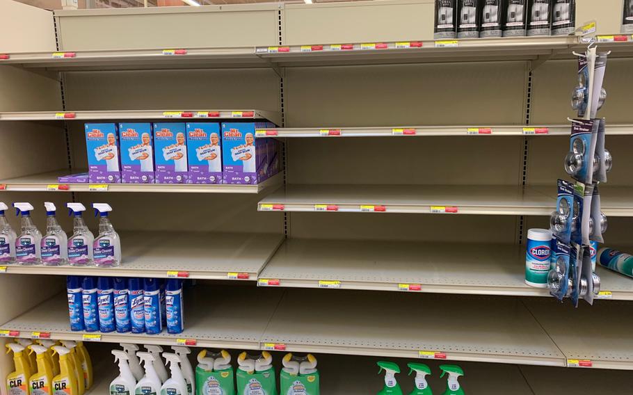 Shipping delays caused in part by Typhoon Chanthu resulted in empty shelves at U.S. military commissaries in South Korea, including at Camp Humphreys, shown here Sept. 20, 2021.