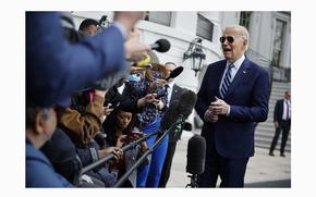 President Joe Biden briefly speaks to reporters as he departs the White House on April 25, 2024 in Washington, D.C. (Chip Somodevilla/Getty Images/TNS)