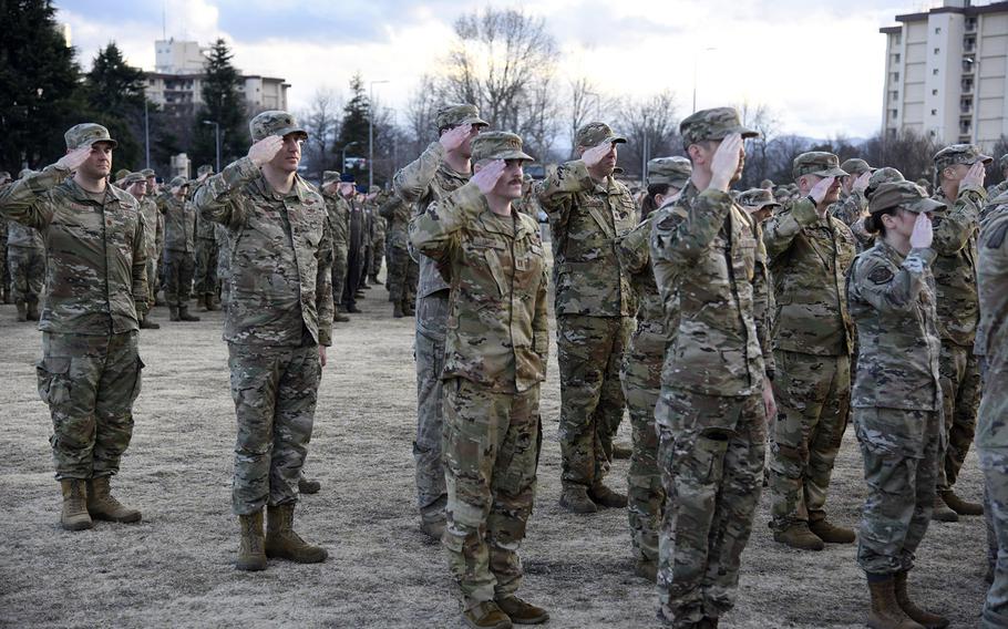 Airmen pay tribute to the fallen CV-22B Osprey aircrew during a retreat ceremony at Yokota Air Base, Japan, Feb. 15, 2024.