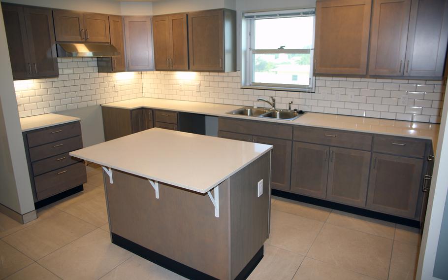 A newly renovated kitchen in one of 50 single-story duplexes nearing completion at Sebille Manor on Kadena Air Base in Okinawa, Japan.