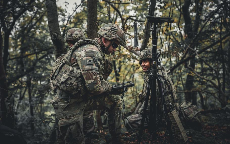 Spc. Austin Dix monitors the spectrum on the Versatile Radio Observation and Direction system at the Army’s Joint Multinational Readiness Center in Hohenfels, Germany, Nov. 20, 2023. (U.S. Army)