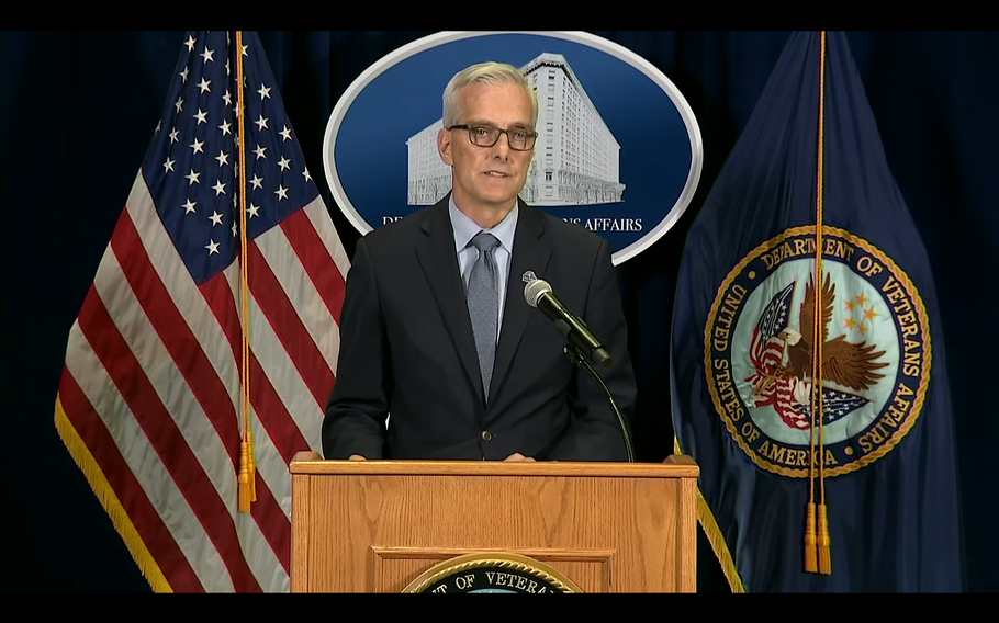 Department of Veterans Affairs Secretary Denis McDonough holds a news conference Wednesday, Sept 15., 2021, at VA headquarters in downtown Washington, D.C. McDonough on Tuesday, July 19, 2022, approved the formation of a commission to search for candidates to fill the top job for the agency’s benefits administration.