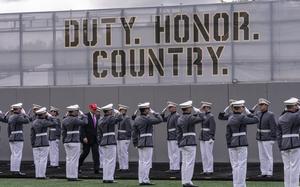 President Donald Trump arrives for the U.S. Military Academy commencement ceremonies in West Point, N.Y., Saturday, May 24, 2025. (AP Photo/Adam Gray)