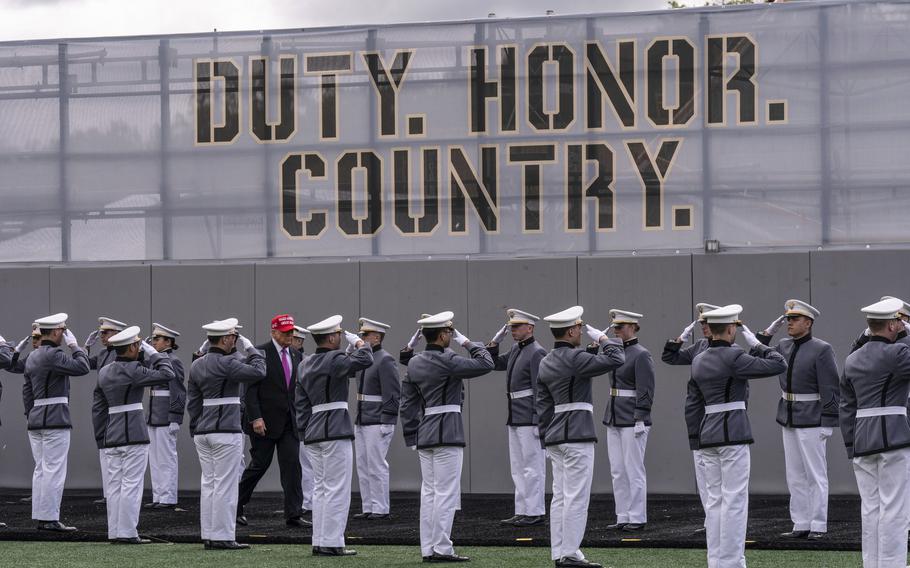 West Point cadets waiting for President Trump