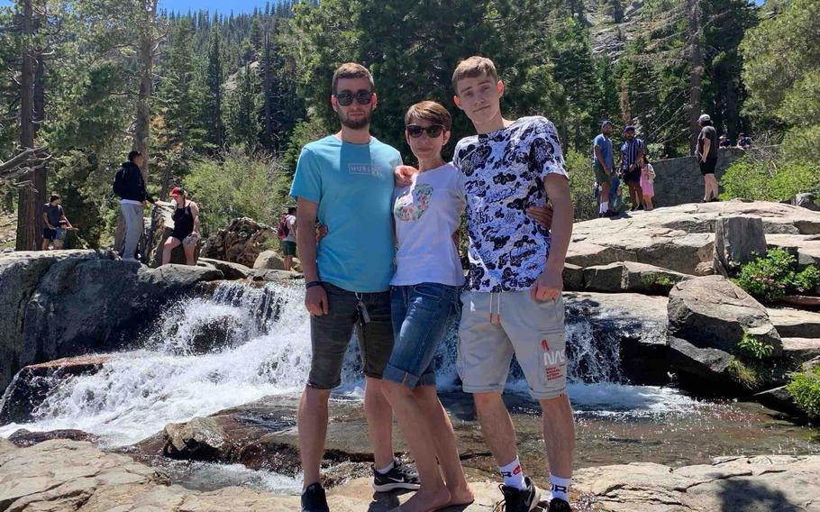 Andrii Sydoruk, right, poses with his mother, Ganna Kravtsova, and older brother Igor Kravtsov in the United States after the family immigrated there from Ukraine in 2018. Sydoruk joined the U.S. Army in 2022 and is stationed in Germany.