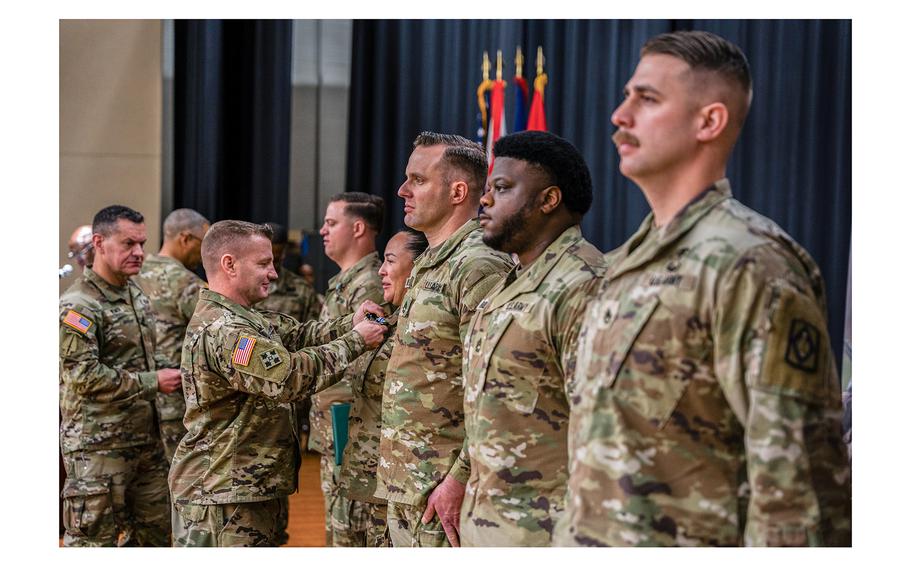 Sgt. Maj. of the Army Michael R. Weimer joins senior leaders of the U.S. Army Recruiting and Retention College and the U.S. Army Recruiting Command at a Dec. 21, 2023, ceremony at Olive Theater, Fort Knox, Ky., to honor the newest members of the recruiting force.