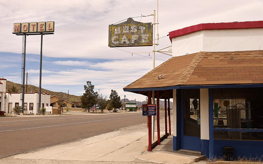 A view of the Sierra Blanca, Texas, business district, March 22, 2023.