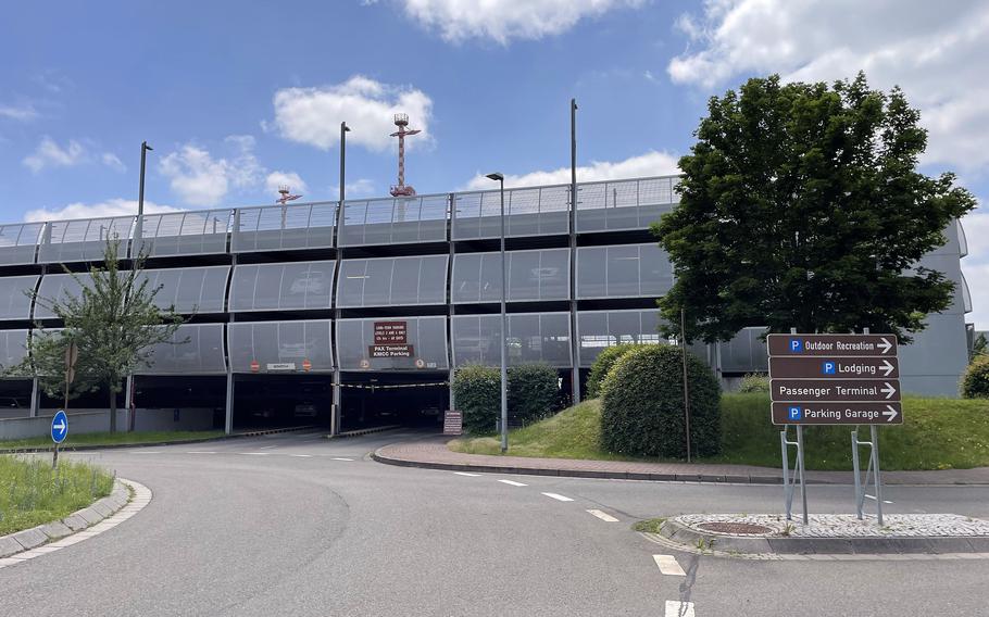 A body was found June 1, 2024, near the long-term parking garage at Ramstein Air Base, Germany. An investigation of the death is ongoing, base officials said Monday.