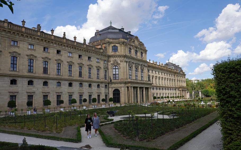 The Residenz in Wuerzburg, Germany, as seen from the Court Gardens. A UNESCO World Cultural Heritage Site, the palace was built between 1720 and 1744.