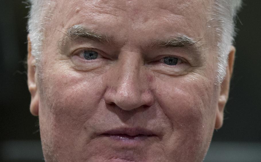 Bosnian Serb military chief Ratko Mladic enters the Yugoslav War Crimes Tribunal in The Hague, Netherlands, to hear the verdict in his genocide trial on Nov. 22, 2017.