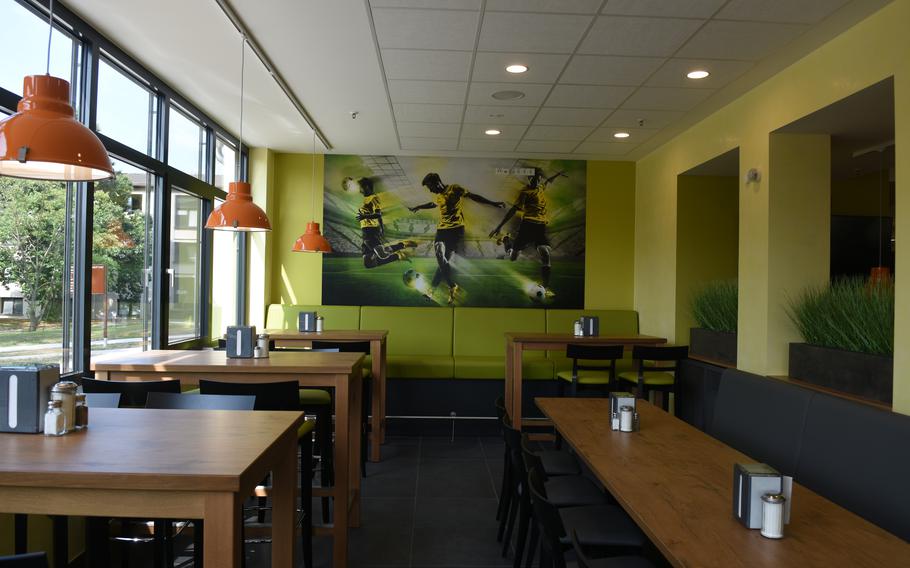Renovations to the Rheinland Inn Dining Facility at Ramstein Air Base, Germany, include brighter colors and bistro-style dining.