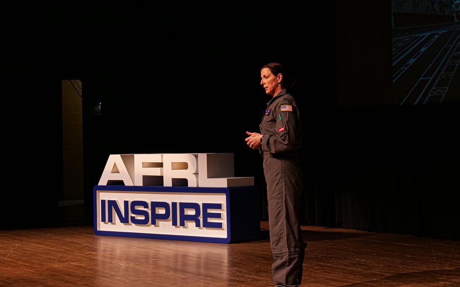 Capt. Sarah Woody, deputy course director for the Critical Air Transport initial course at the United States Air Force School of Aerospace Medicine, presents her Inspire talk, entitled, “Thought for food.”