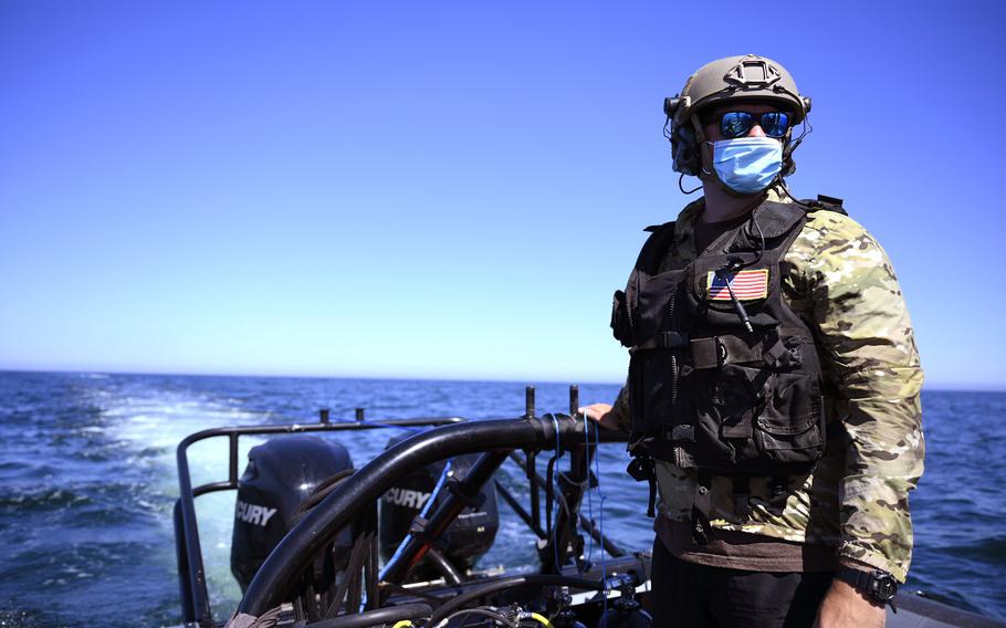 A member of Explosive Ordnance Disposal Mobile Unit 8 performs mine recovery training as part of Baltic Operations, or BALTOPS, in June 2021. The 2022 BALTOPS takes place from June 5-17, with 16 nations, over 45 ships, more than 75 aircraft and approximately 7,000 personnel participating.