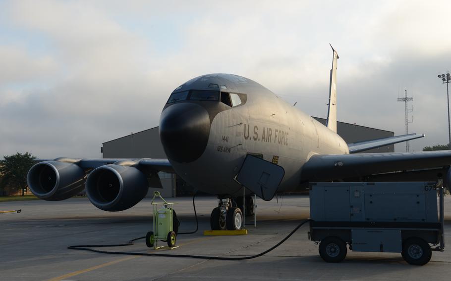 A KC-135 Stratotanker, like the one shown here in a July 24, 2020, photograph, rolled from its parking spot at Kadena Air Base, Okinawa, Japan, on June 15, 2024.