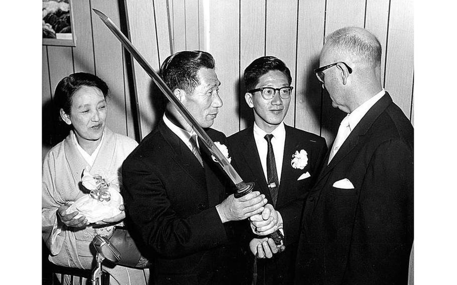 Former Japanese Navy pilot Nobuo Fujita visited Brookings, Ore., in 1962 and presented the city his family’s samurai sword during a meeting with the Brookings Jaycees. Fujita had flown a submarine-launched floatplane that attempted to set fire to forests in southwestern Oregon in September 1942. It was the only manned attack on the mainland United States during World War II. The sword remains on display in the Brookings Public Library. 