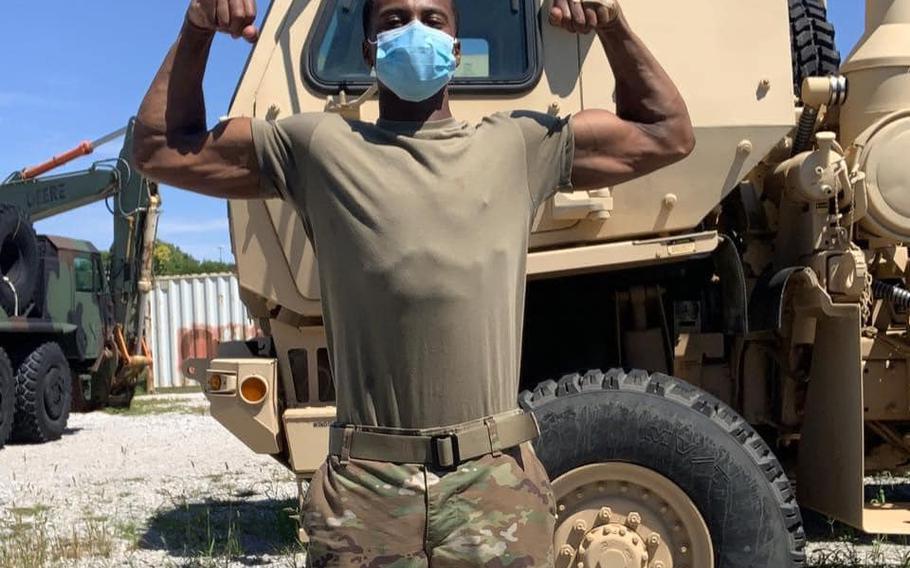 Spc. Dexavion Sanders, a soldier assigned to the 367th Maintenance Company of the Mississippi National Guard, poses for an undated photo shared in condolence messages on Facebook. Sanders was killed in a traffic accident in the German state of Bavaria on Aug. 12, 2023.