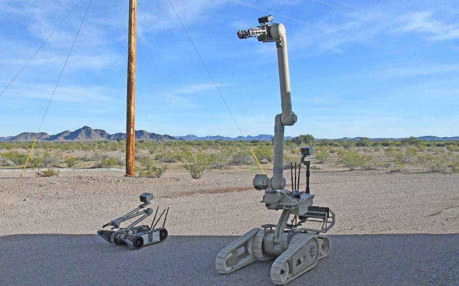 The Ammunition Recovery Technicians at Yuma Test Center, Ariz., all former military members who attended explosive ordnance disposal school, are called when there’s ordnance that needs recovery, removal and/or disposal. To make their mission as safe as possible the section recently purchased three robots: two Packbots 525, at left, and one Kobra.