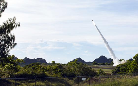 Soldiers with the 3rd Multi-Domain Task Force and the Tennessee National Guard fire precision strike missiles during a ship-sinking drill for the Valiant Shield exercise on Palau, June 16, 2024. 