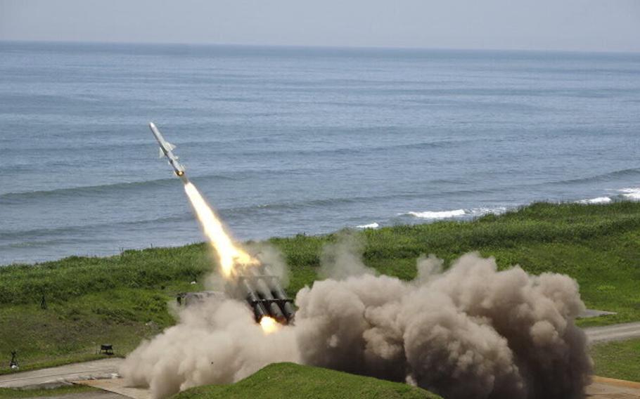Japan’s army test-fires a Type 88 surface-to-ship short-range missile.