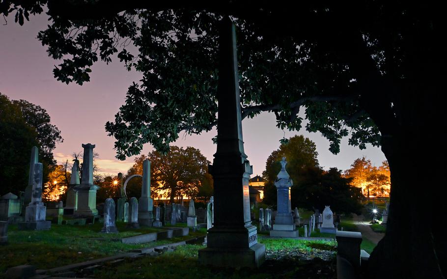 The sun goes down in Congressional Cemetery, Washington, D.C., on Oct. 18. 
