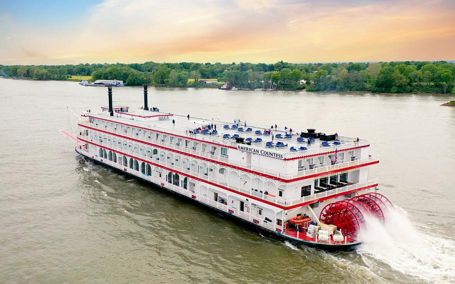 The American Countess paddlewheeler is the newest vessel in the American Queen line, with a capacity of 245. It occasionally hosts bourbon-themed cruises. 