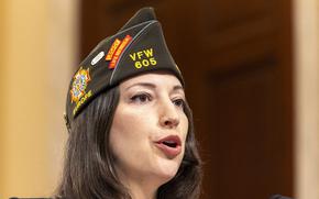 Kristina Keenan, director of National Legislative Service at the Veterans of Foreign Wars, testifies Tuesday, July 15, 2025, in Washington during a meeting of the House VeteransÕ Affairs Subcommittee on Health. The hearing explored VA community care. (Eric Kayne/Stars and Stripes)