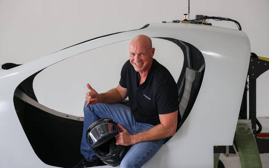 Doroni Aerospace CEO Doron Merdinger gives a thumbs up after taking flight in the latest version of his company’s flying car at Doroni Aerospace’s Pompano Beach, Fla., offices, Monday, July 3, 2023. 