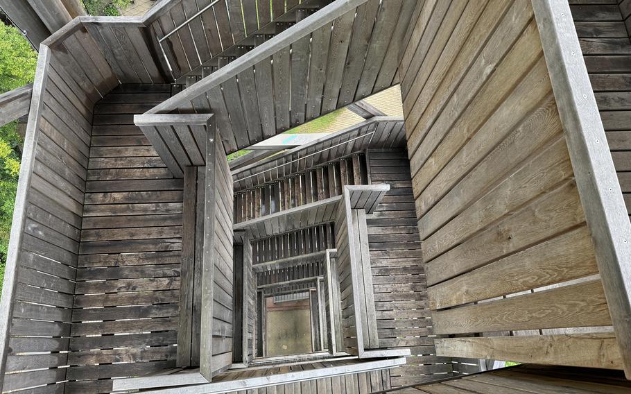 Looking down on some of the 196 steps of Frankfurt’s Goetheturm. The tower is named after the city’s most famous son, Johann Wolfgang von Goethe.