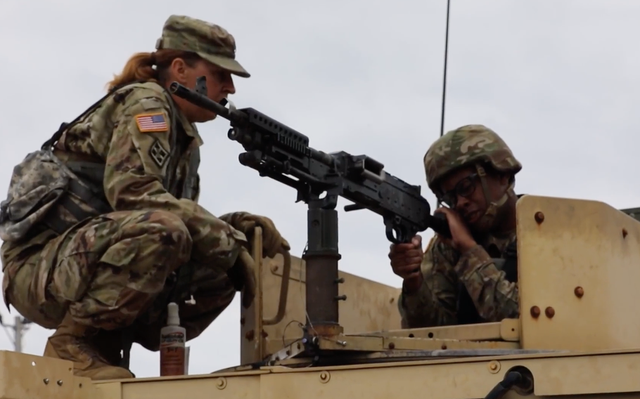 U.S. Army Reserve soldiers train using crew served weapons.