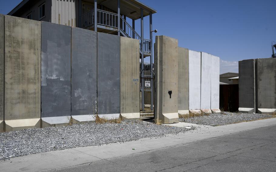 Murals on blast walls at Bagram Airfield, Afghanistan, were blank July 7, 2021, after being painted over prior to U.S. troops transferring the base to Afghan security forces.