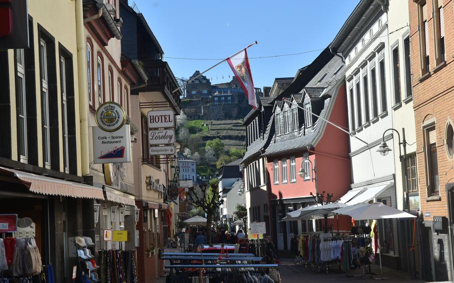 Burg Rheinfels as seen from the town of St. Goar, Germany, April 16, 2022. 