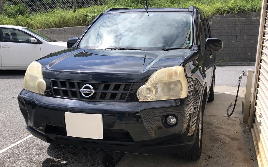 A Nissan X-Trail belonging to Air Force Tech. Sgt. Porter Smith-munroe is impounded at a police lot in Okinawa city, Oct. 10, 2023.
